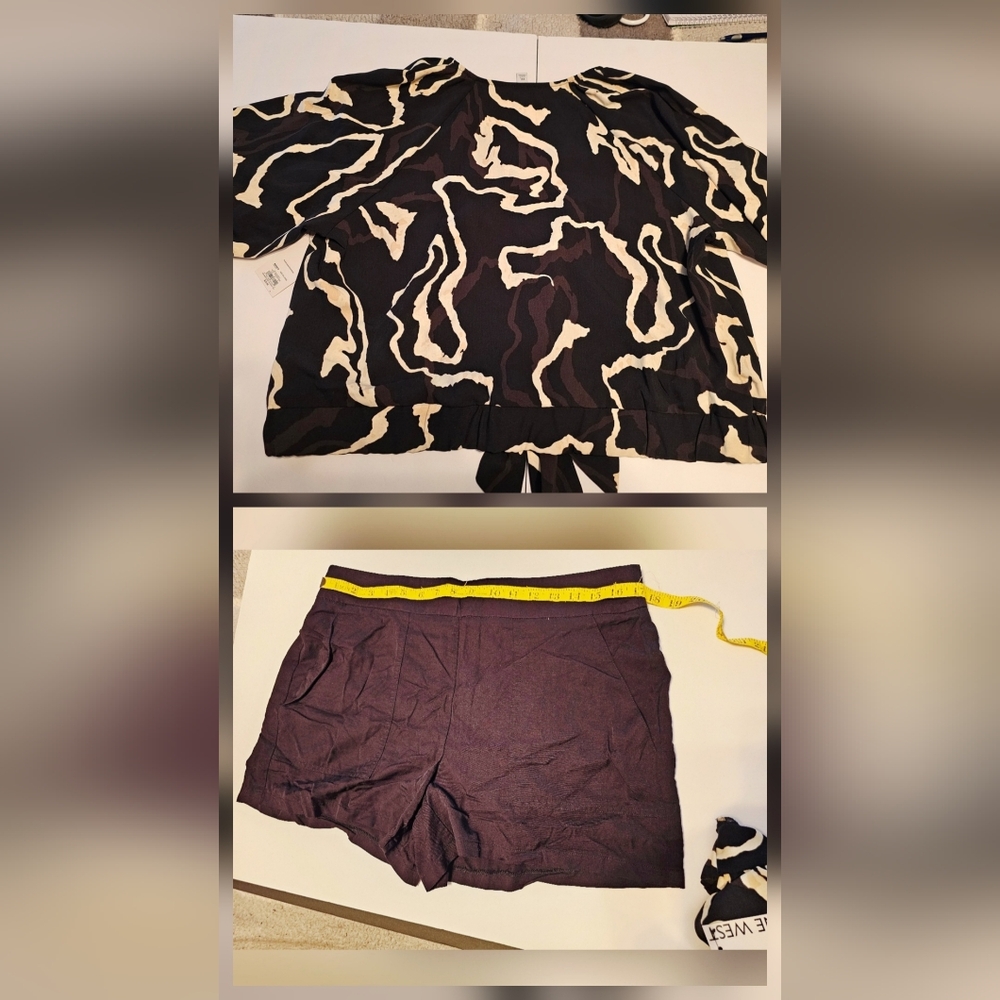 Nine West Black and Cream Patterned Top